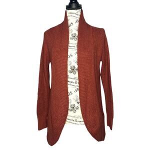 Market & Spruce (XS) Tabatha Waffle Knit Cotton Blend Cocoon Cardigan Rust